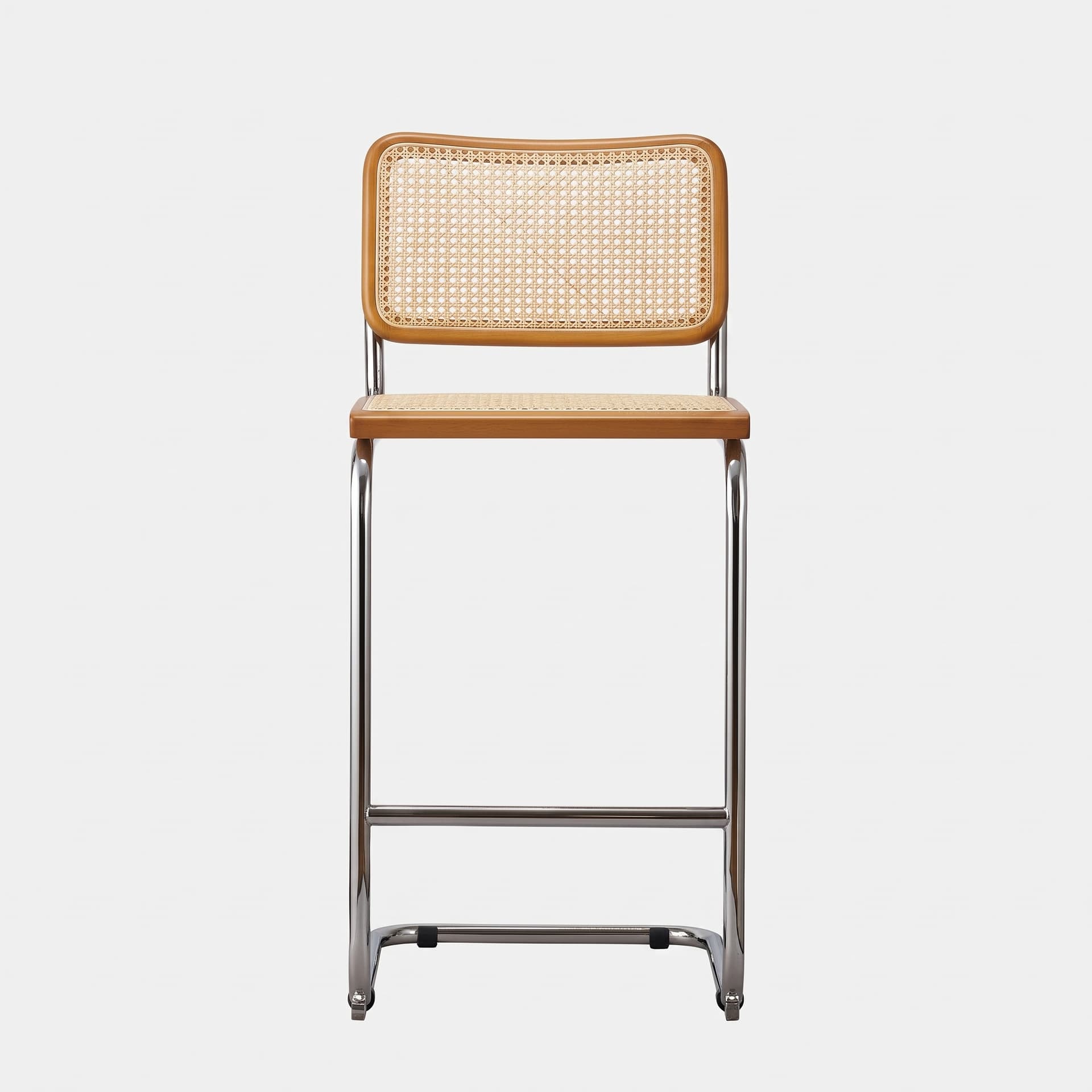 Zestaw dwóch hokerów z giętej stali wg proj. M. Breuer, wys.103 cm, Bauhaus, miodowe - 372911