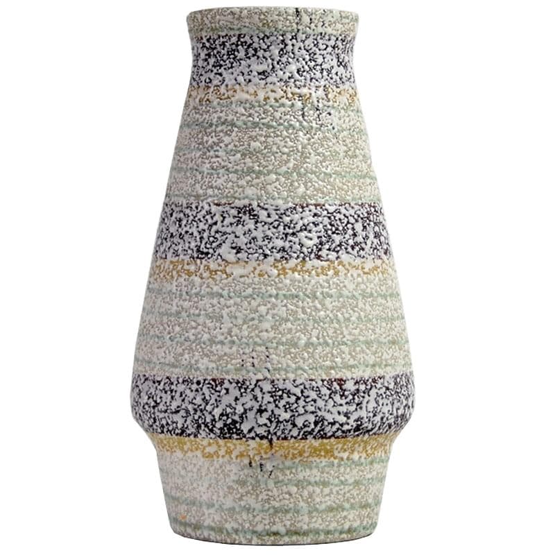 Wazon ceramiczny, pastelowy biały żółty zielony brązowy czarny, Niemcy, lata 70.
