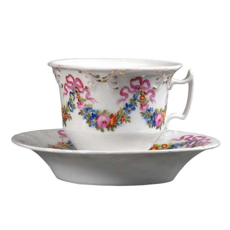 Filiżanka ze spodkiem Biedermeier, porcelana biała, Niemcy, XIX w.