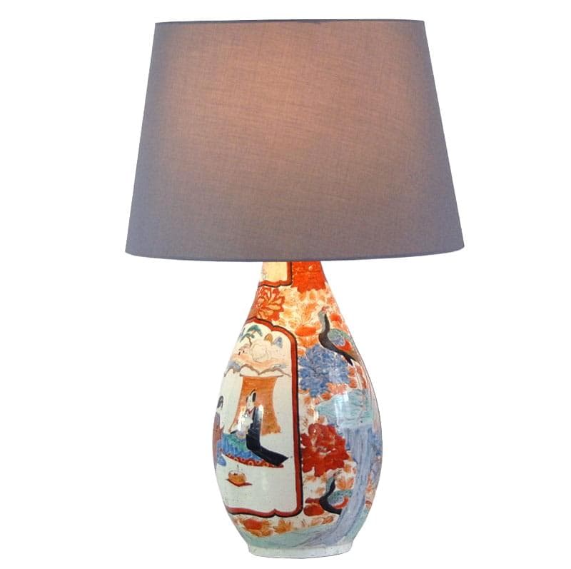 Lampa stołowa Imari, porcelana pomarańczowa niebieska biała, Japonia, początek XX w.