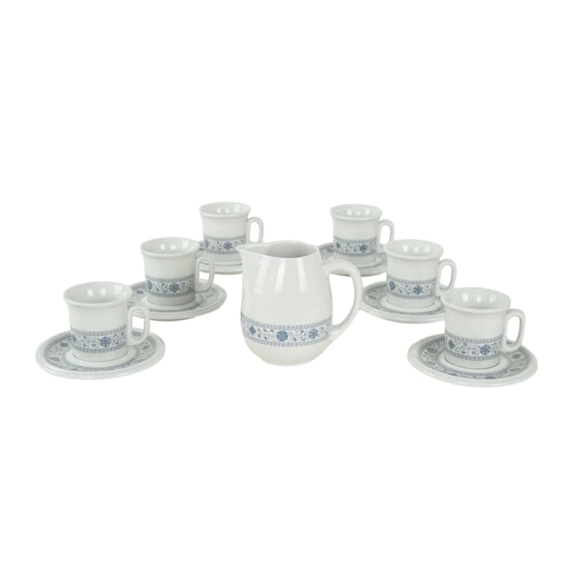 Komplet dzbanek i filiżanki, biały, porcelana, Włochy, lata 70.