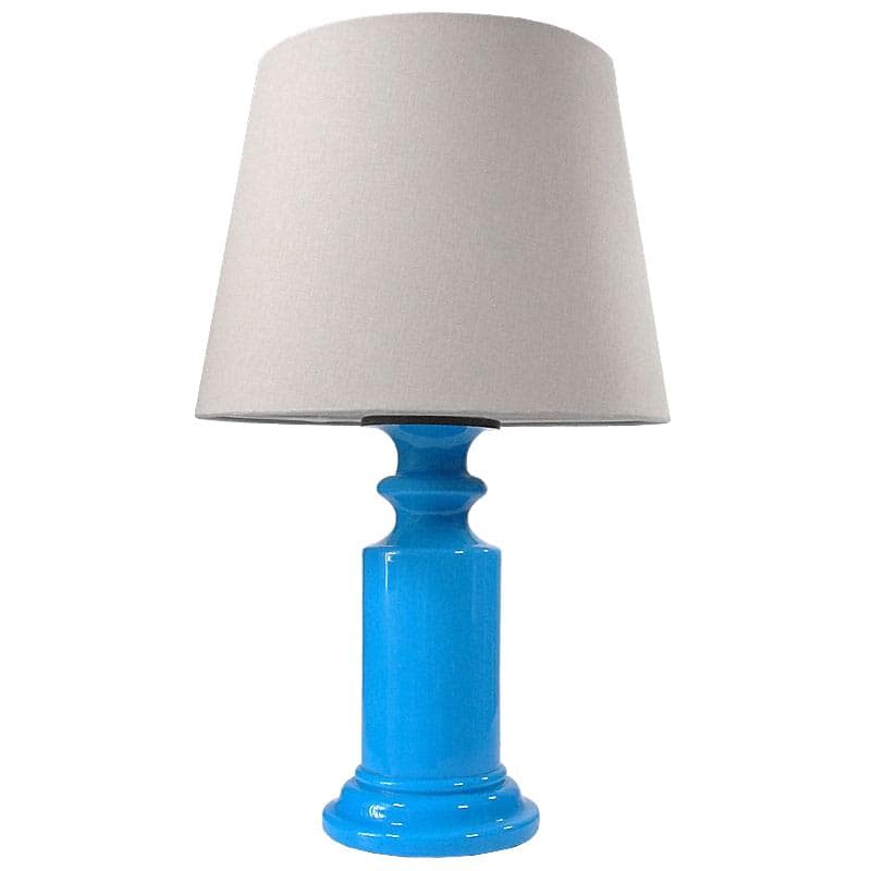 Table lamp, blue glass, beige cotton, Belgium, 1950s.