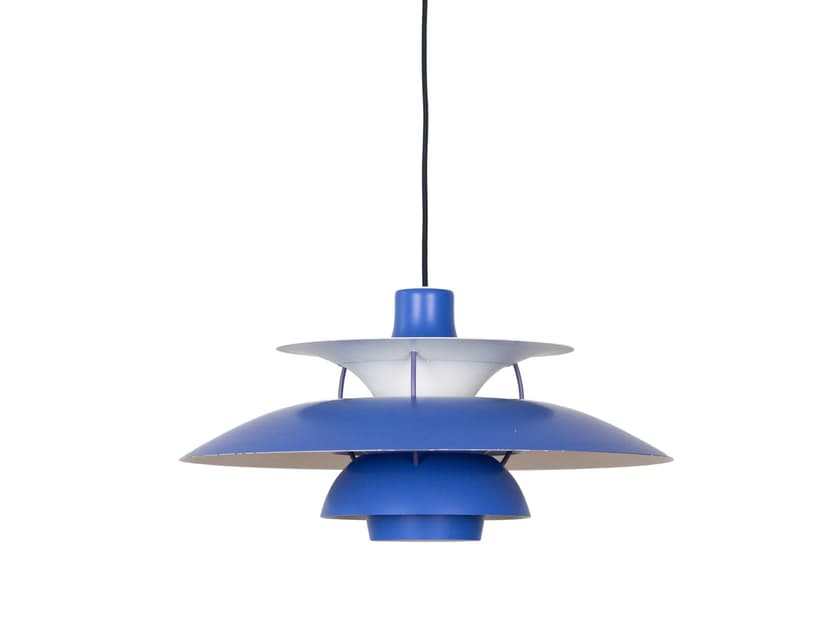 Pendant lamp PH 5, blue aluminum, by P. Henningsen, Louis Poulsen, Denmark, 1980s.