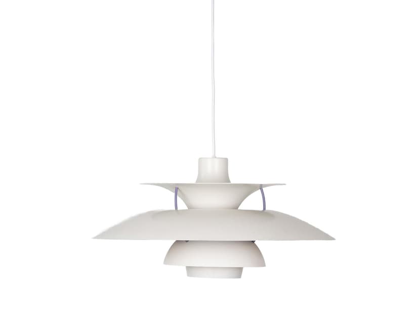 Pendant lamp PH 5, white, metal, by P. Henningsen, Louis Poulsen, Denmark, 1980s.