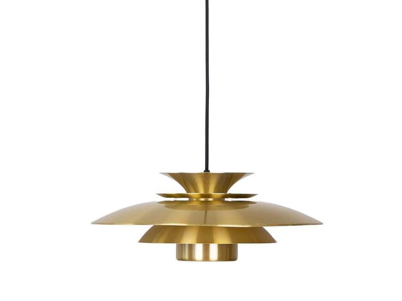 Pendant lamp, gold, aluminum, by B. Nordsted, Denmark, 1980s.