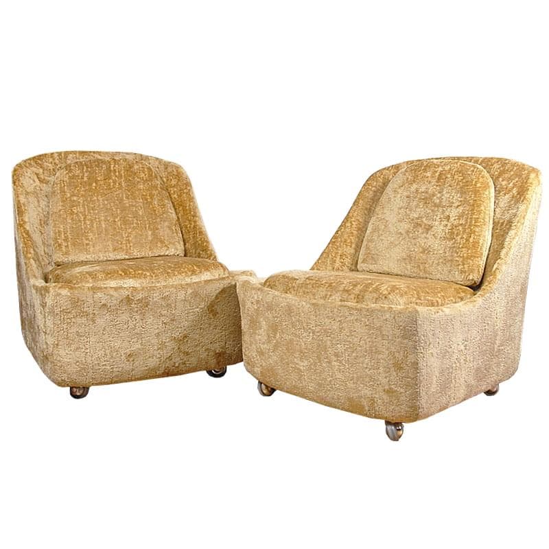 Para foteli klubowych, velvet beżowy złoty, Niemcy, lata 70.