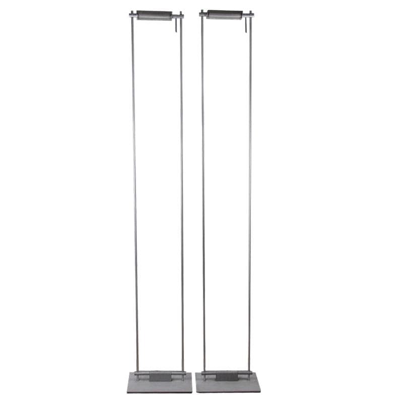 Pair of floor lamps Logo, silver aluminum, by M. Barbaglia, M. Colombo, Nemo, Italy, 1980s.