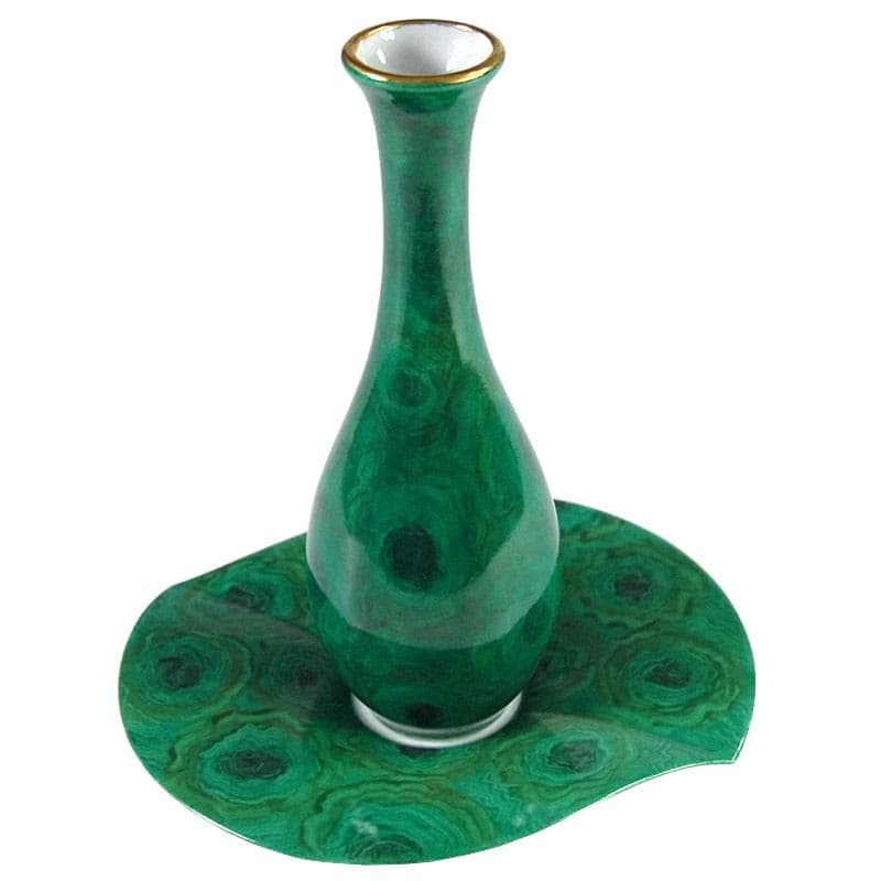 Wazon z podstawką, malachitowy zielony, złocony, porcelana, Limoges, Francja, lata 80.