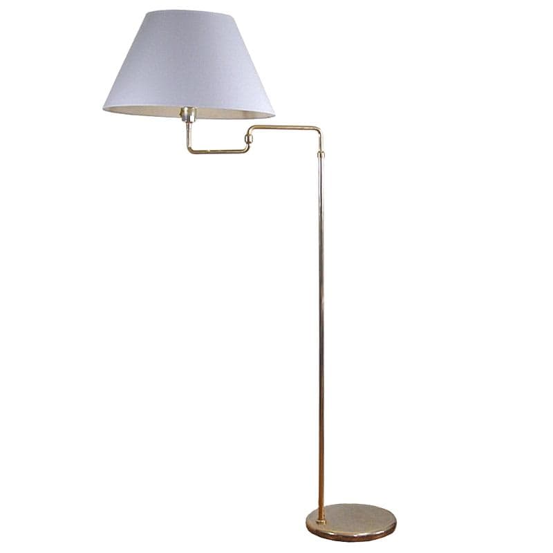 Floor lamp, gold metal, white shade, Denmark, 1970s.