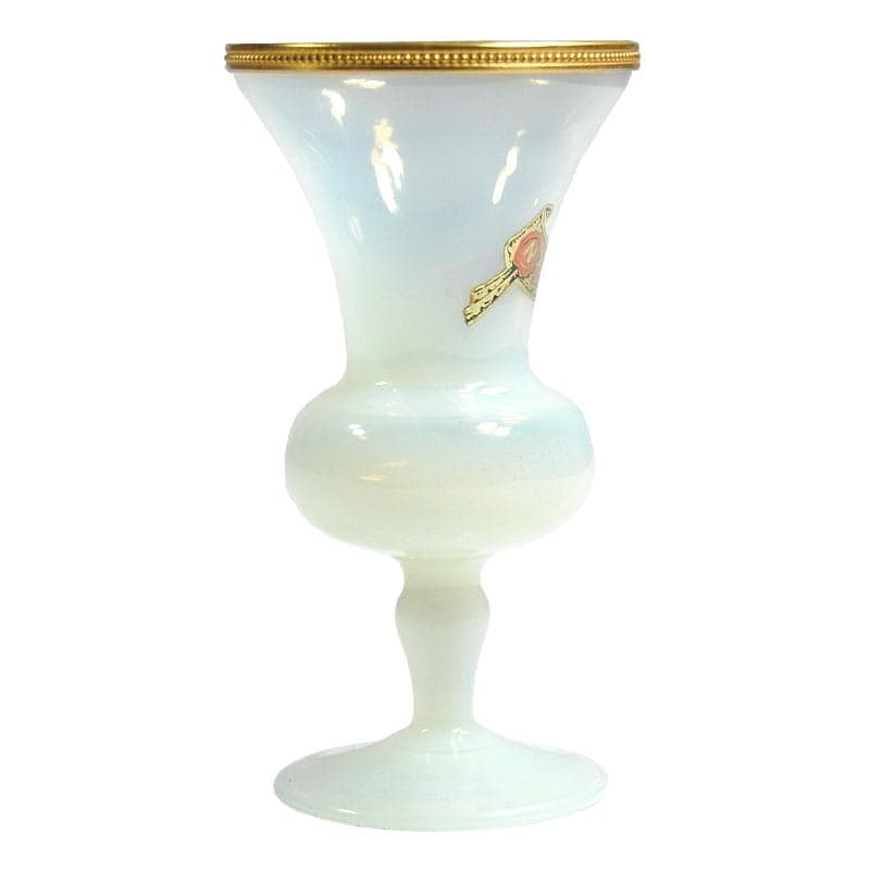 Wazon Opaline de Murano, szkło białe, metal złoty, Włochy, lata 60.