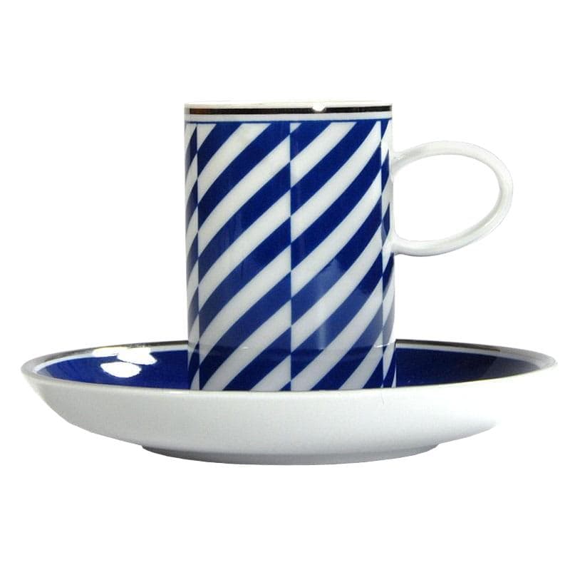 Filiżanka do espresso Harvard, porcelana biała, niebieska, srebrna, Vista Alegre, Portugalia, lata 80.