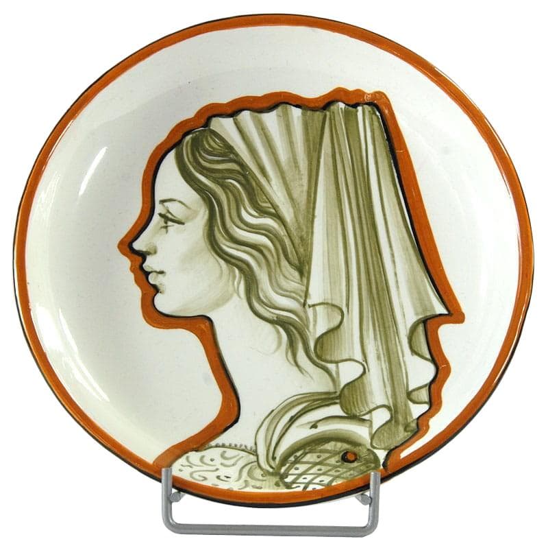 Talerz ceramiczny, kremowy zielony brązowy pomarańczowy, proj. R. Verzolini, Włochy, lata 70.