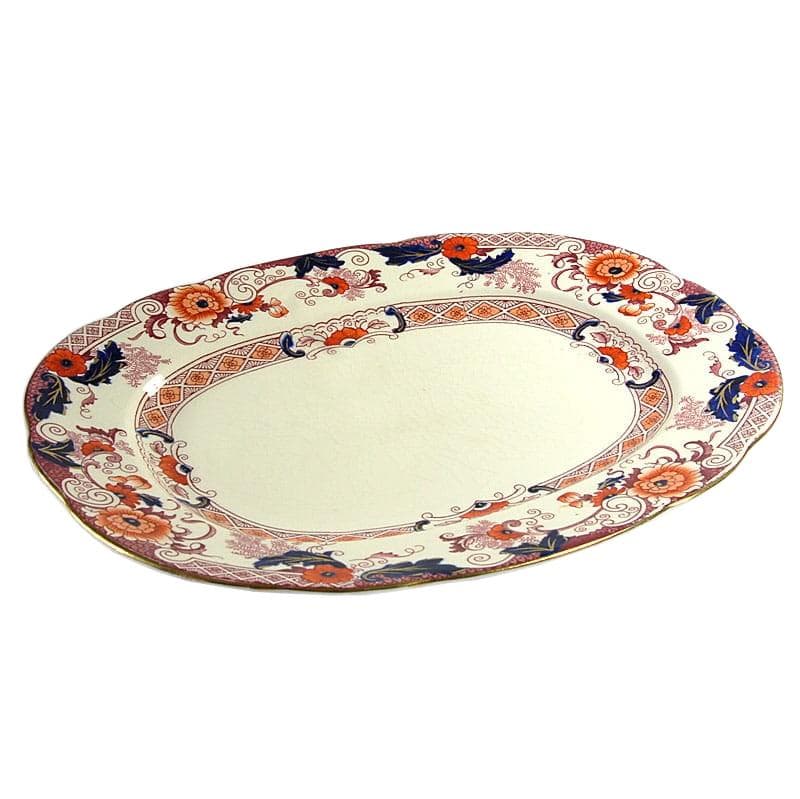 Półmisek Derby Crown Ware, beżowy pomarańczowy niebieski złoty, ceramika, Wielka Brytania, początek XX w.
