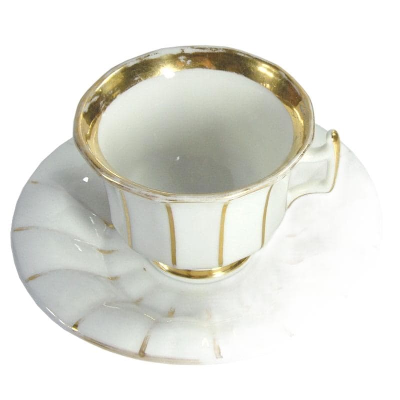 Filiżanka ze spodkiem Biedermeier, biała, porcelana, złocona, Francja, XIX wiek