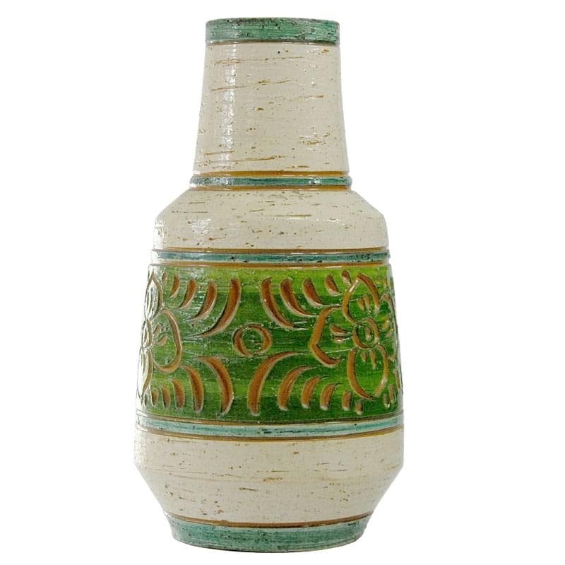Wazon sgraffito, beżowy zielony, ceramika, lata 70.