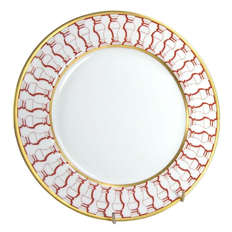 Talerz dekoracyjny art déco, porcelana biała, ornament czerwony, złocenia, lata 30.