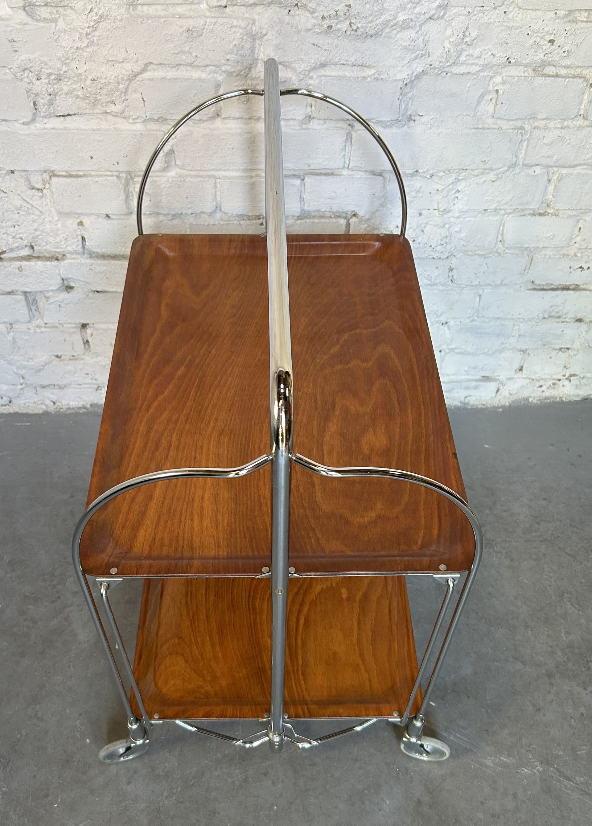 Folding bar cart, brown plywood, chrome, 1970s. - 325299