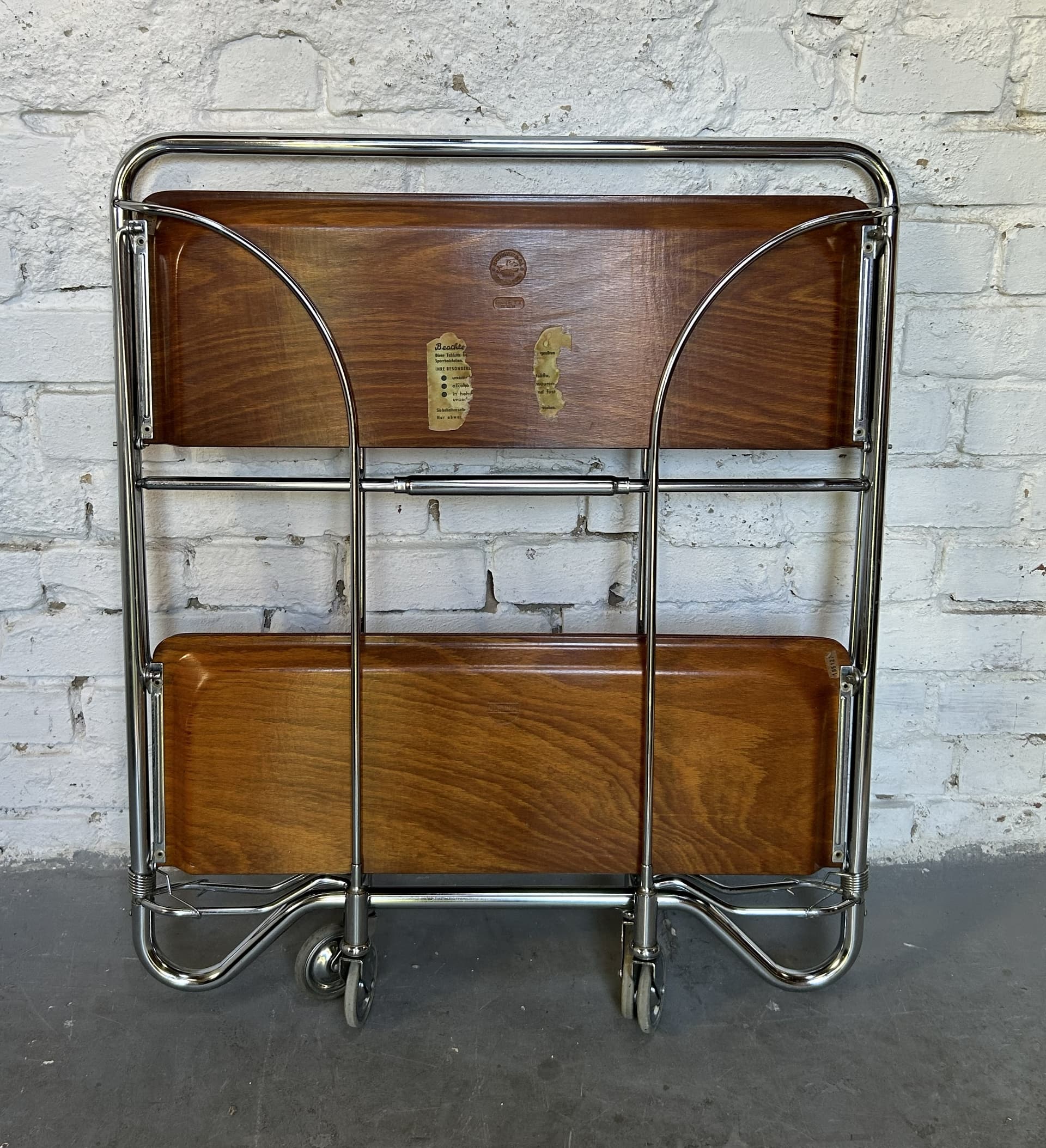 Folding bar cart, brown plywood, chrome, 1970s. - 325294