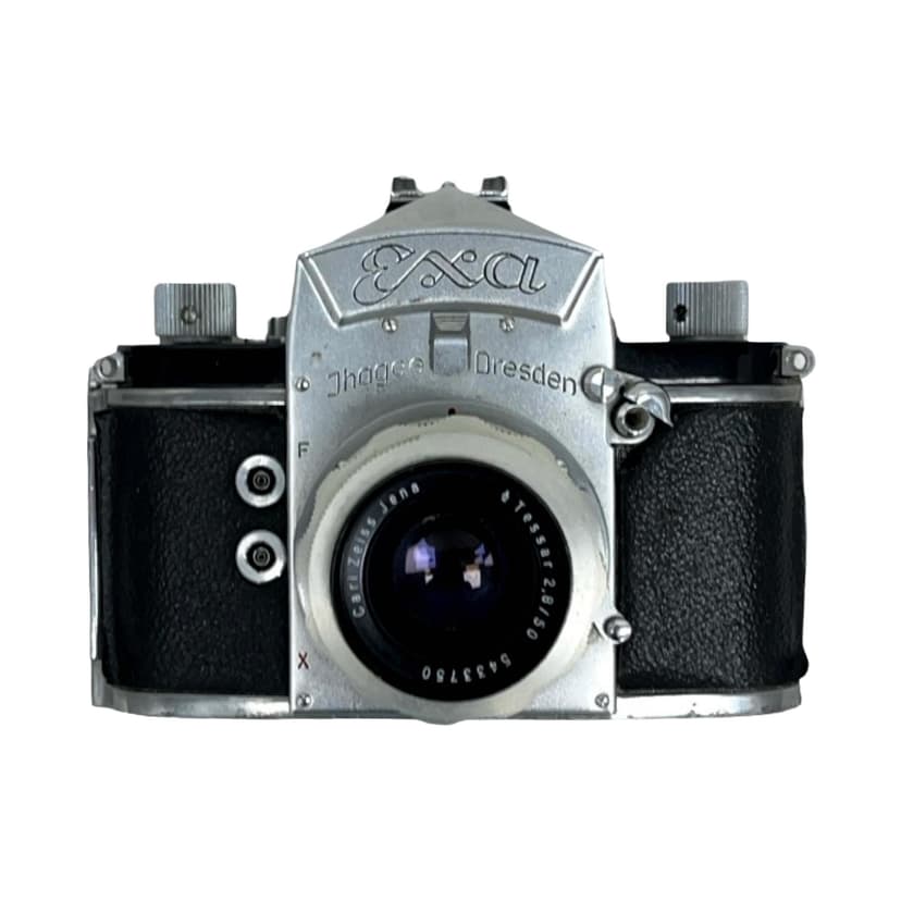 Camera Exa, silver black, metal leather, Germany, 1950s