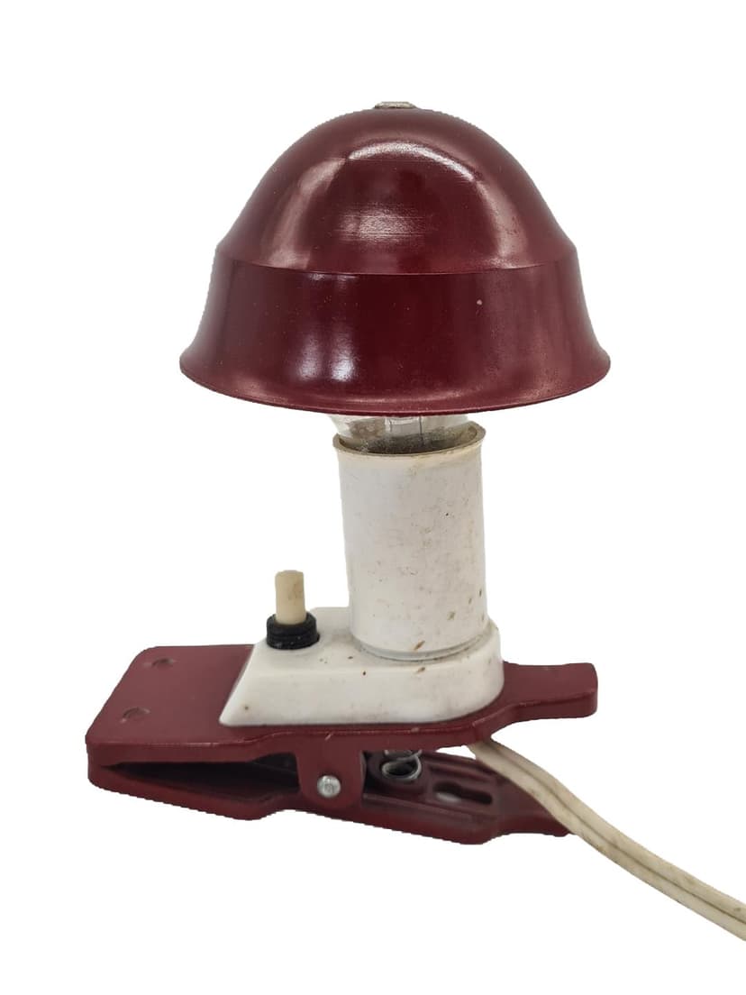 Lampa z klipsem Space Age, bordowy biały, plastik metal, lata 70.