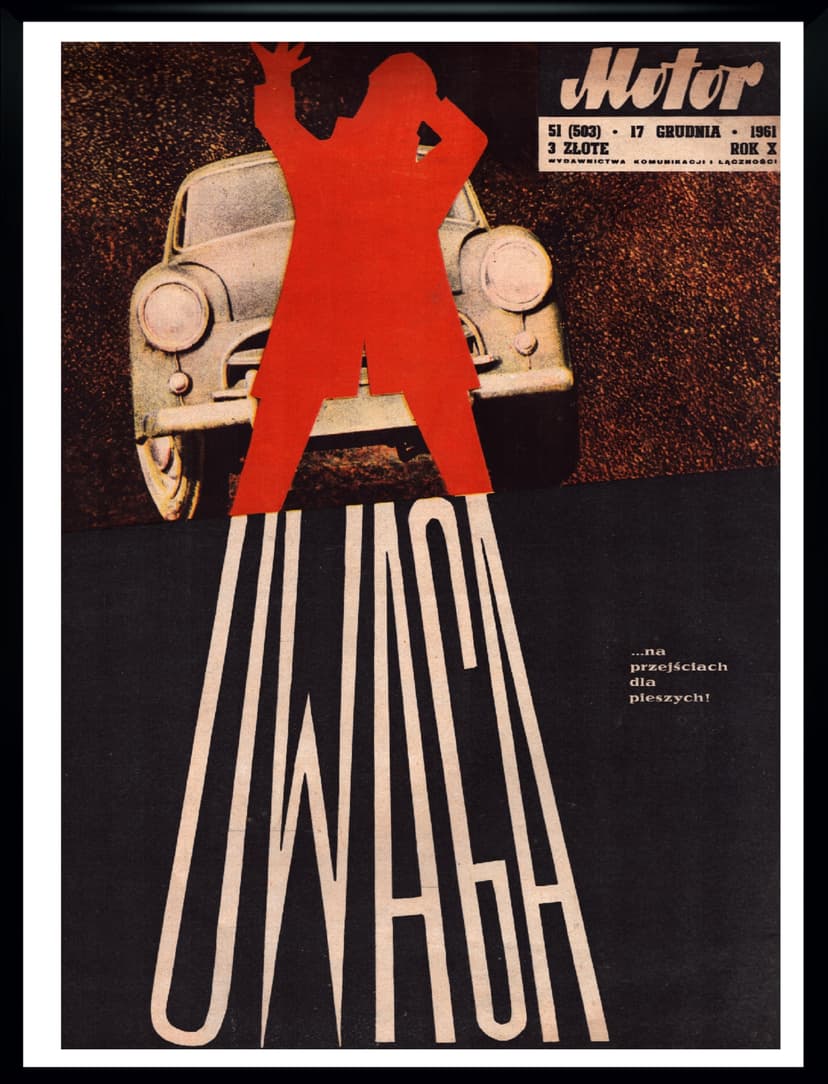 Plakat Motoryzacyjny Motor nr 51, 40x30 cm, papier, plexi czarna, Polska, lata 60.