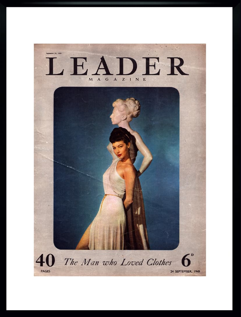 Plakat okładka magazynu Leader, 30x40 cm, papier, plexi czarna, Wielka Brytania, lata 40.
