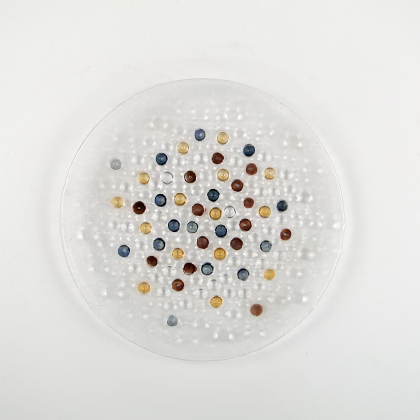 Set of dessert plates Krople Rosy, multicolor soda-lime glass, by J. S. Drost, Ząbkowice, Poland, 1980s.