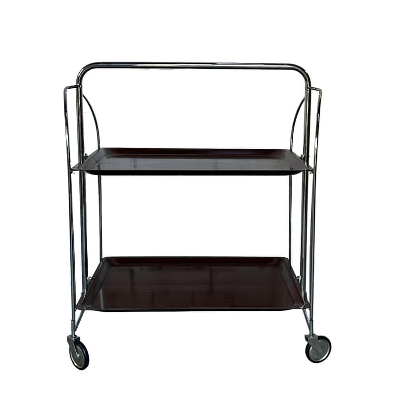 Folding bar cart, brown laminate, chrome, 1970s.