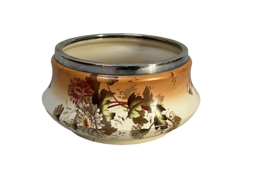 Miska, Carlton Ware W&R, ceramika beżowa, srebro, Anglia, ok. 1900