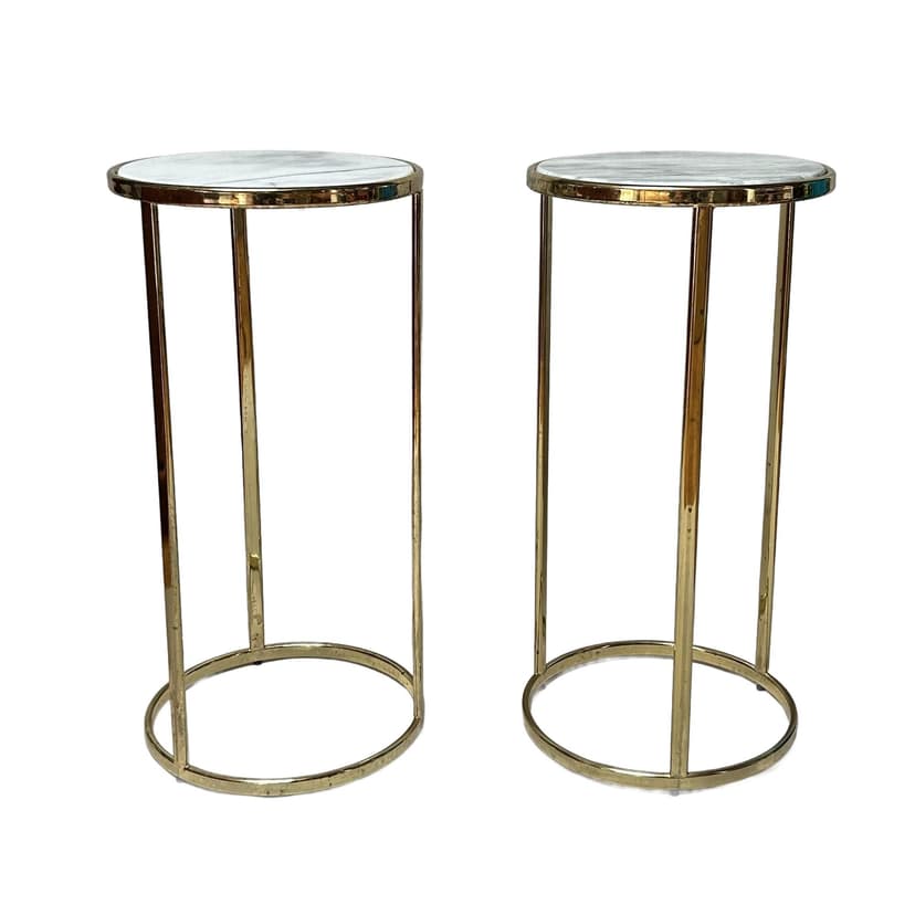 Side Table Glam, white grey marble, gold metal