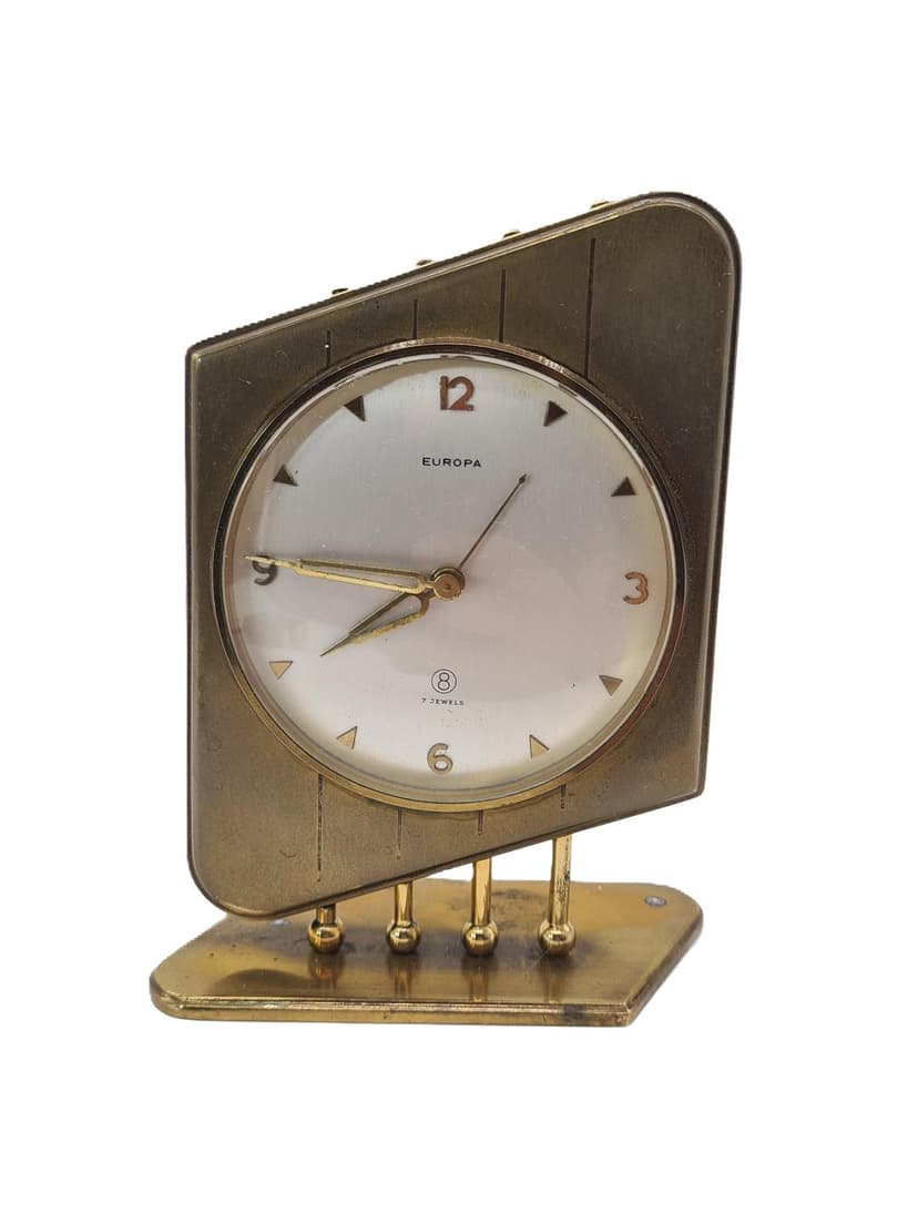 Table clock, gold, brass glass, Germany, 1960s