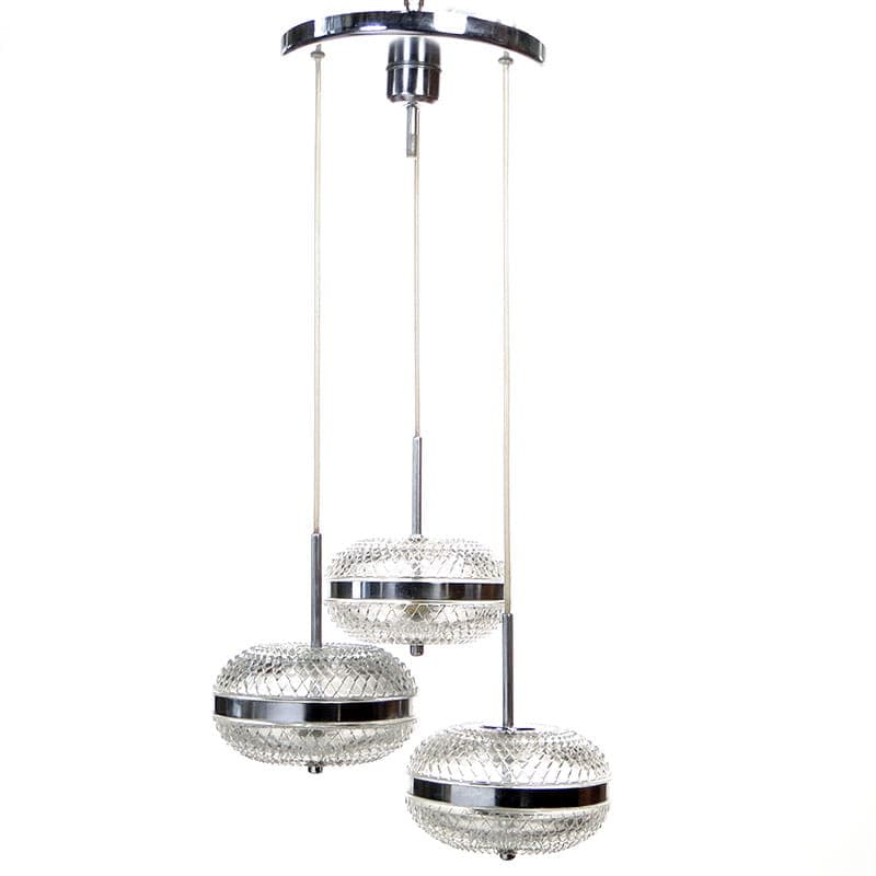Cascading chandelier, silver chrome, transparent glass, Poland, 1960s.