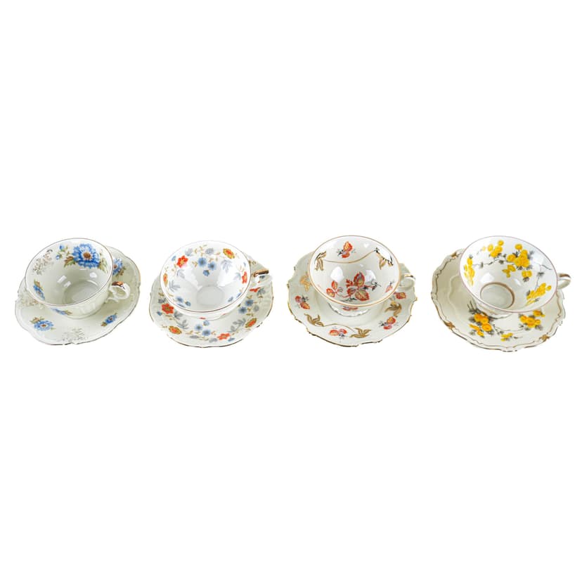 Set of cups and saucers, white and gold porcelain, Germany, 1950s