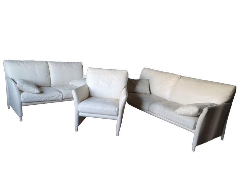 Zestaw wypoczynkowy, skóra naturalna beżowa, Walter Knoll, Niemcy, lata 70.