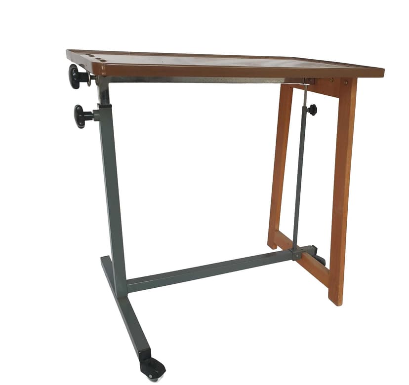 Side Table Variett, brown wood, grey metal, Denmark, 1970s.