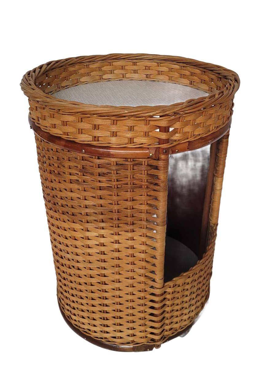 Side table, brown wicker, wood, metal, 1970s.
