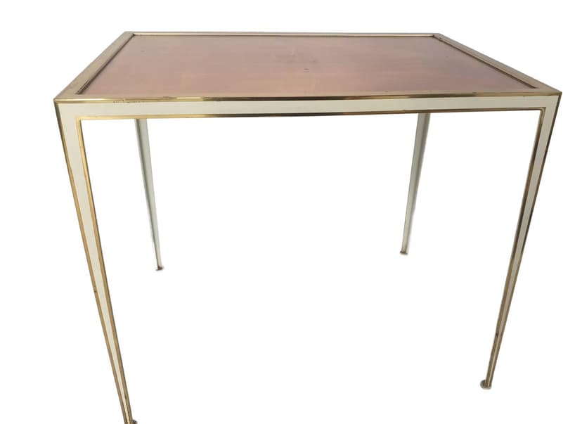 Side Table, gold brass, pink glass, Vereinigte Werkstätten, Germany, 1960s.