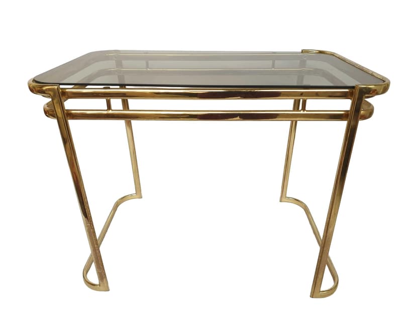 Side Table Hollywood Regency, gold brass, transparent glass, 1970s.