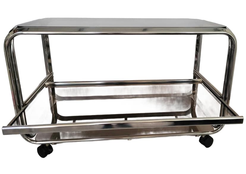 Side table Huwa-Spiegel Pasol 88x45 cm, silver chrome, smoked glass, Germany, 1970s.