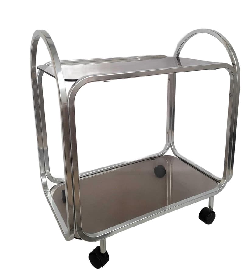 Table Bauhaus, silver aluminum, smoked glass, 1970s.