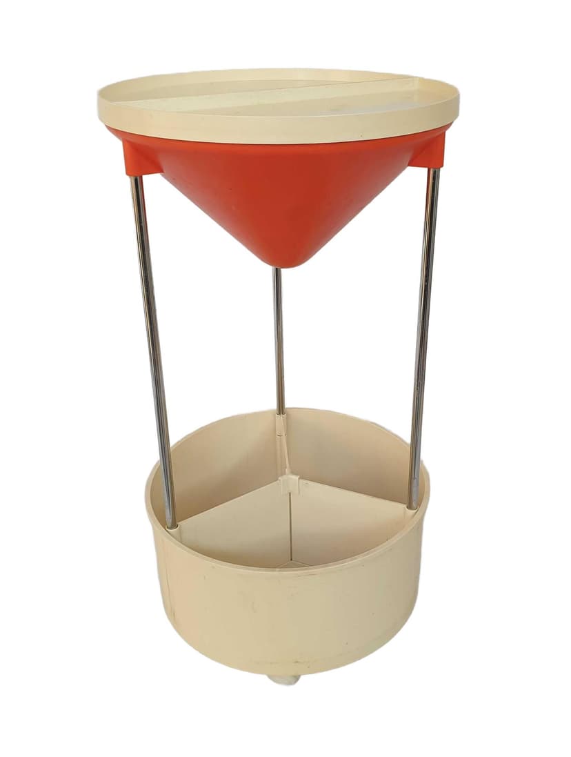 Bar cart Space Age, orange cream plastic, chrome, 1960s.