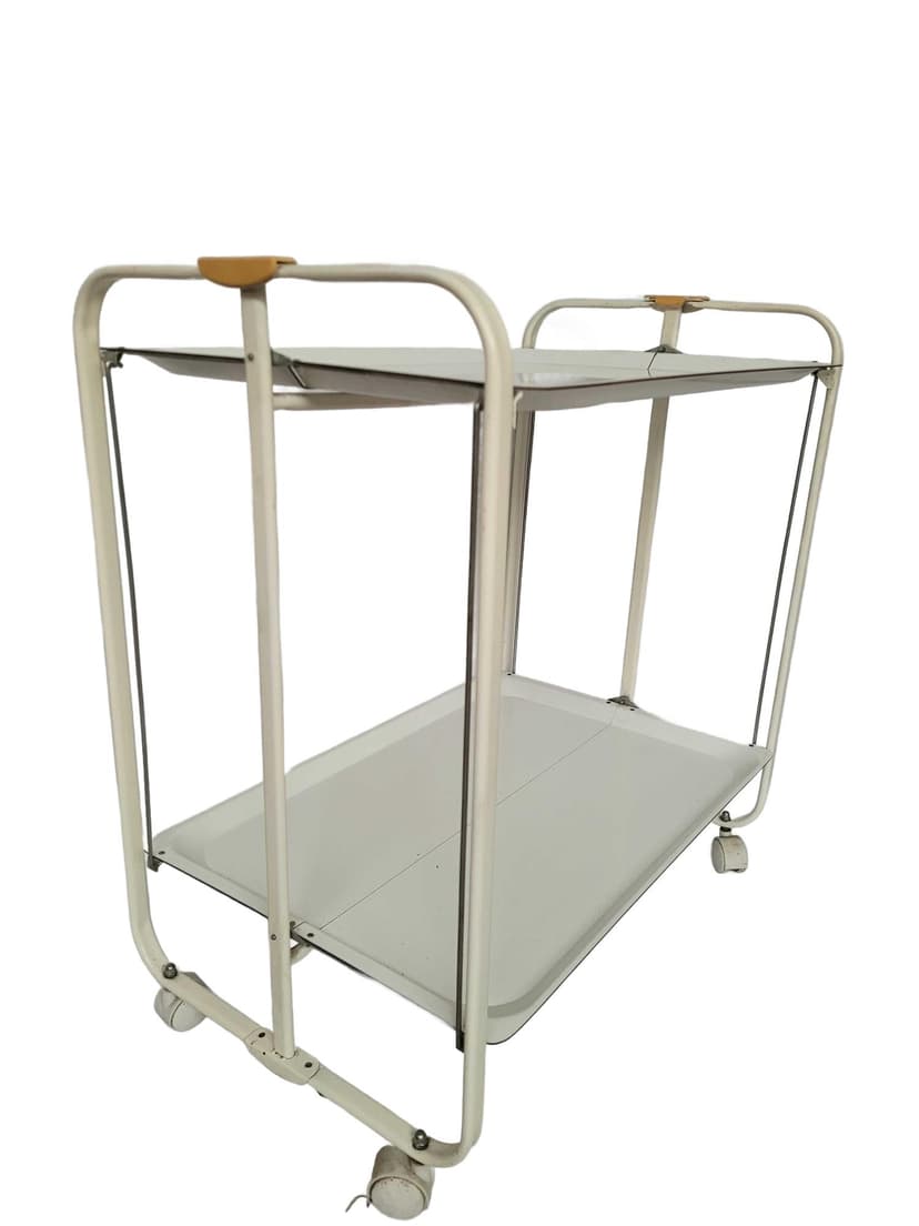Bar cart, white, metal beech, Poland, 1970s.