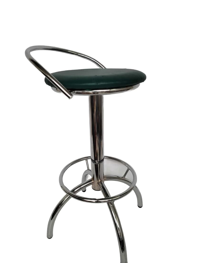 Bar Stool Bauhaus, green faux leather, silver chrome, 1970s.