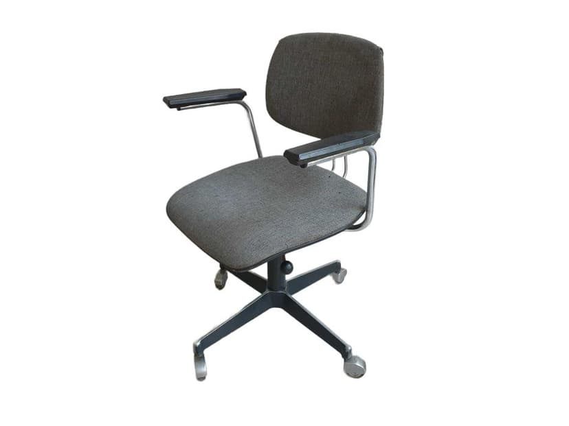 Office chair on casters, grey metal, grey fabric, black plastic, Germany, 1960s.