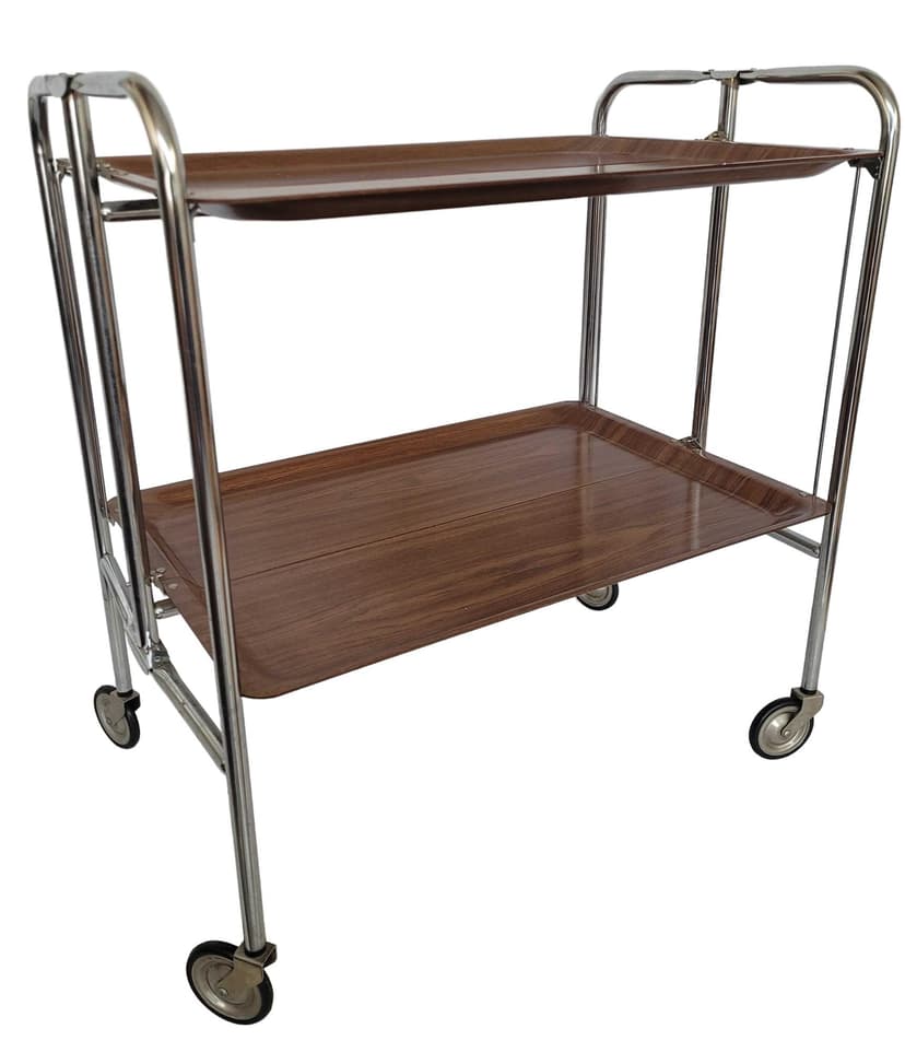 Mobile Side Table, brown plywood, chrome, 1970s.