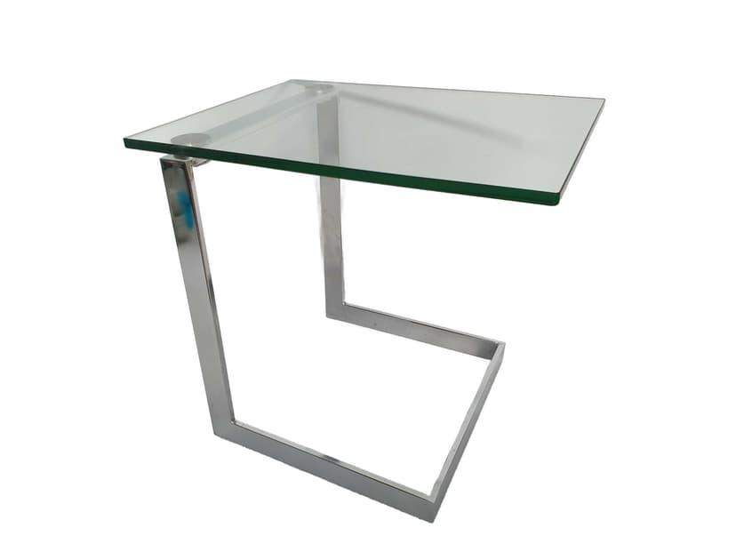Side table, silver chrome, transparent glass, Gebra, early 21st c.