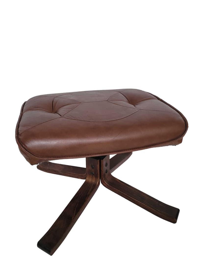 Ottoman Unico, brown leather, dark wood, Denmark, 1970s.