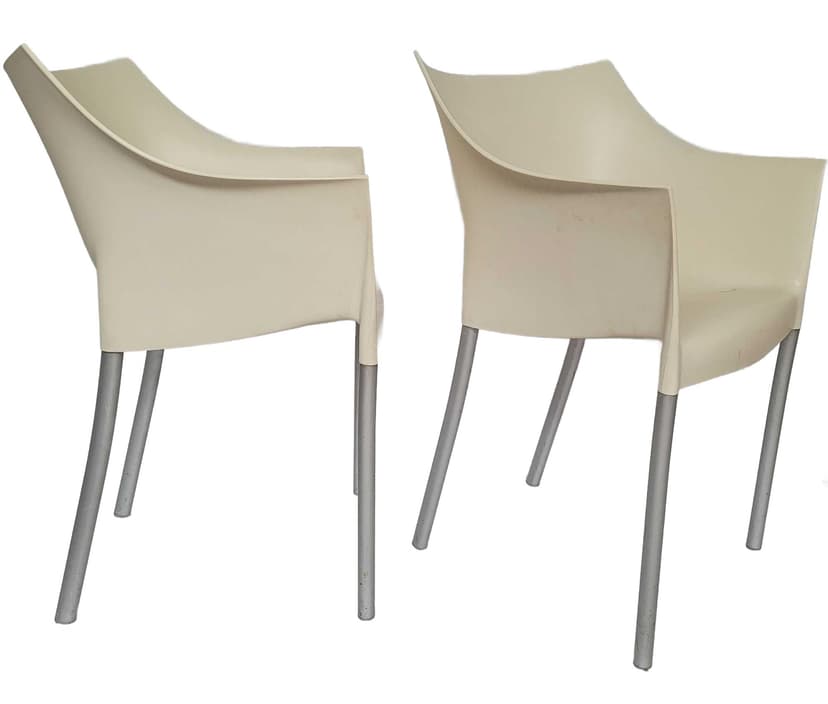 Chair Dr. No, white polypropylene, silver aluminum, by P. Starck, Kartell, Italy, 1980s.