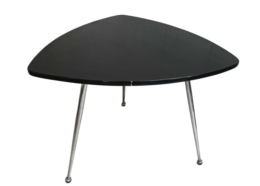 Coffee Table Teardrop, black plywood, chromed steel, Poland, 1960s.