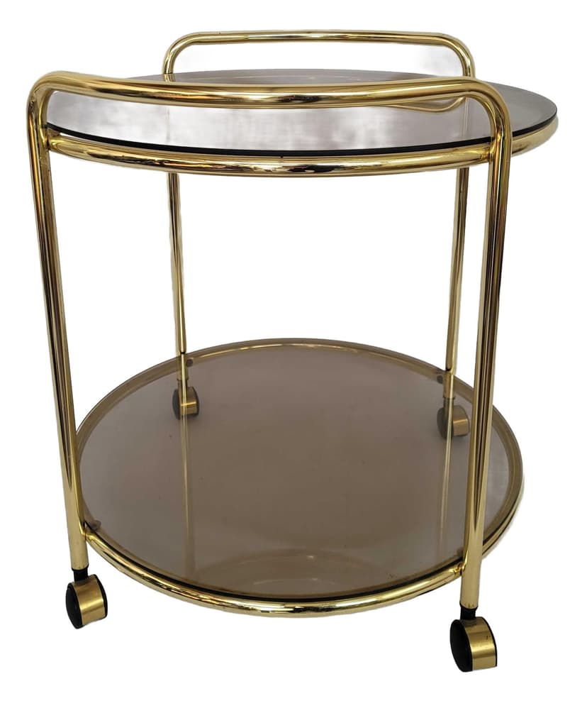 Side Table Hollywood Regency, smoked glass, gold-plated brass, 1970s.